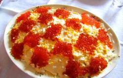 Simple and delicious salad with red caviar The most delicious salads with red caviar